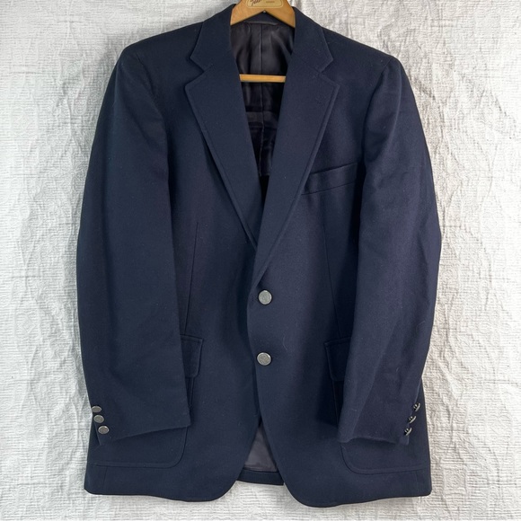 Vintage The Bentley Wool Jacket Mens M Navy Blue Blazer 2 button Sport Coat - Picture 16 of 16